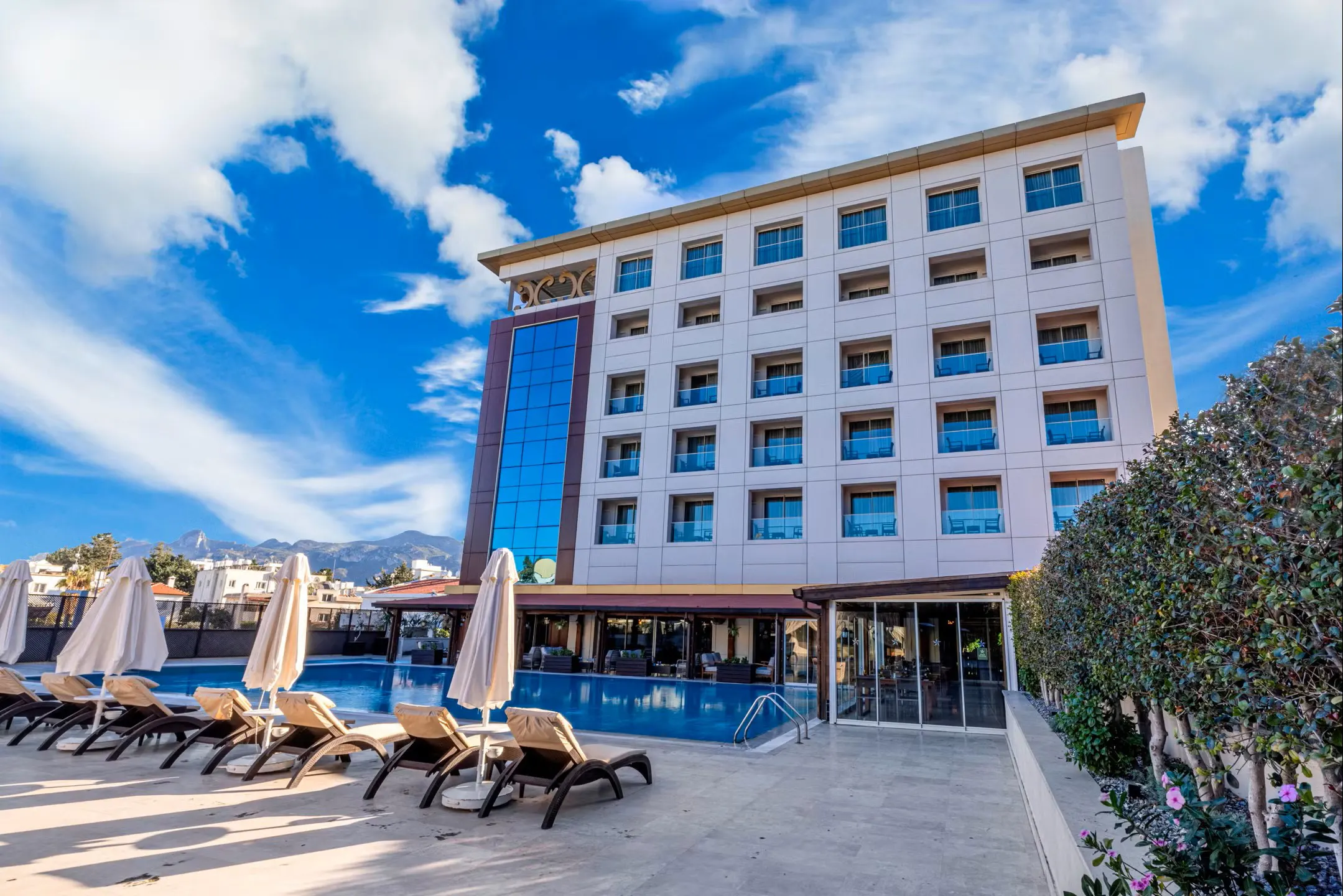 Executive taxi arriving at the luxurious Grand Pasha Kyrenia Hotel and Casino in North Cyprus